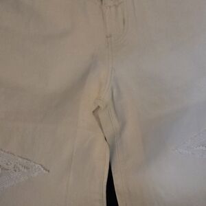 POL Ivory Wide Leg Pants Lace Trim Snap Zipper Material Softlike Denim Material